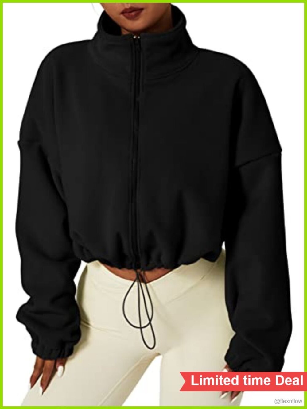 Full Zip Fleece Short Jacket Warm Winter Long Sleeve Stand Collar Sherpa Crop